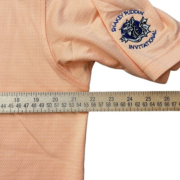 FootJoy Polo Men's Size M Stitched Logo on Sleeve Golf Shirt Peach Zig Zag Print - Picture 9 of 11